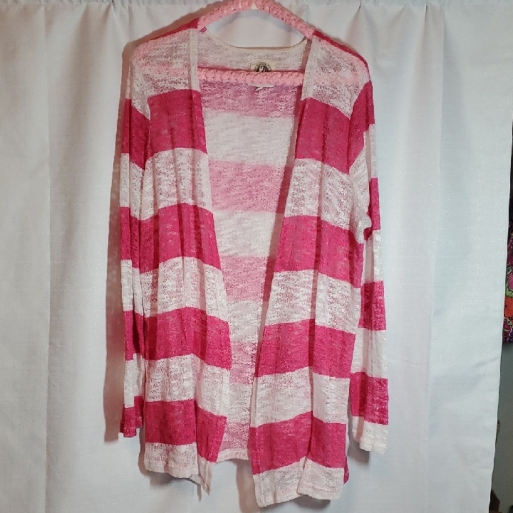 Cozy Pink and White Striped Cardigan